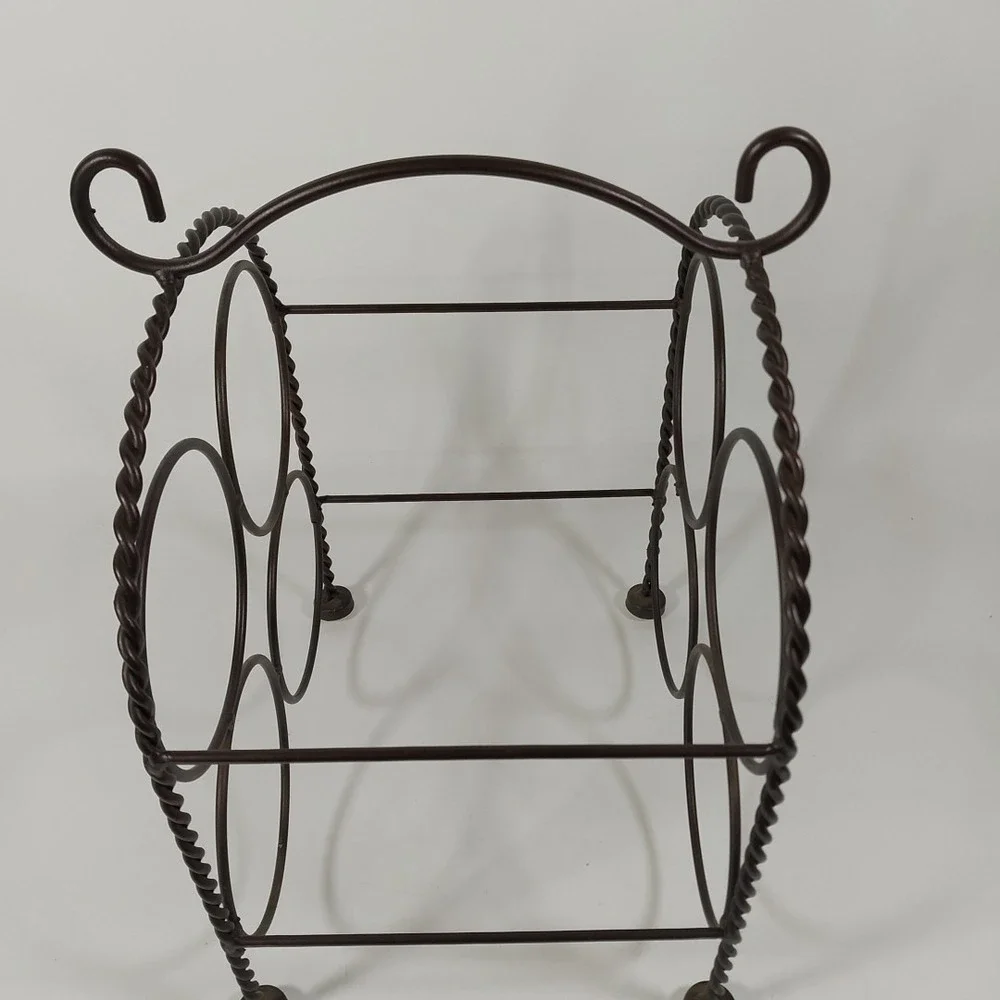 Wine Rack Wrought Iron with Scroll Design Holds 4‎ Bottles. Good Condition.